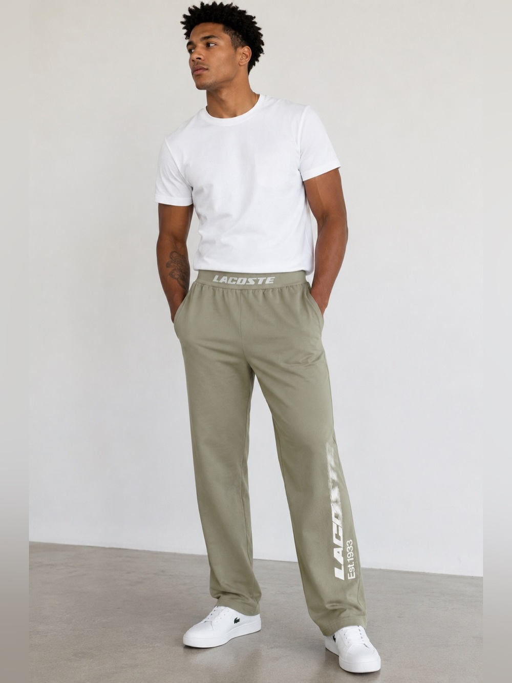 Lacoste Loungewear Olive Green Logo Jogger Sweatpants Men’s Medium Athleisure
